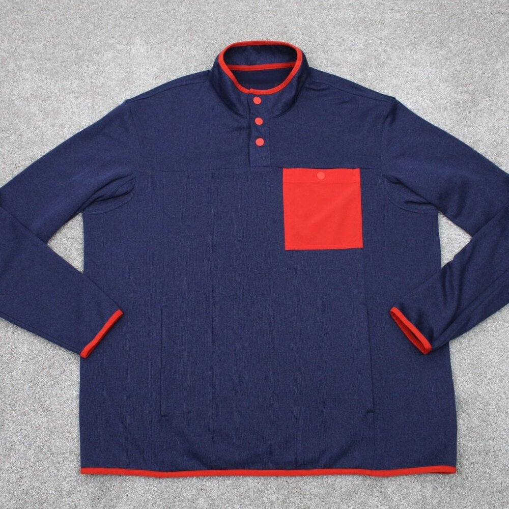 Duluth River Falls Snap Mock Sweatshirt Mens Large Blue/Red Relaxed‎ Fit L/S